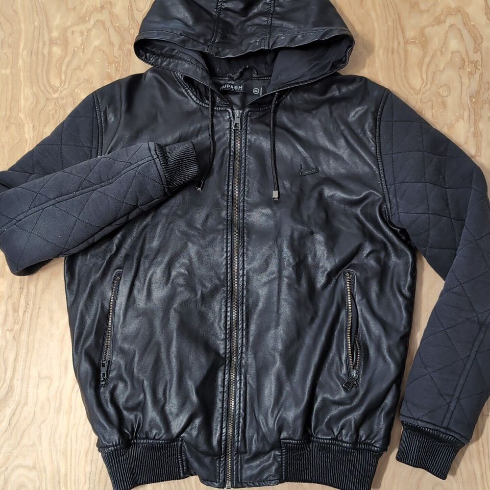 Hudson The Bomber Jacket Black Men's Size XL Leather-Like Full Zip Pockets